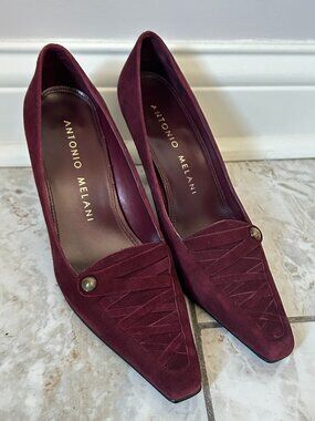 Antonio Melani Corset Heels Womens 6M Burgundy Suede Pointed Toe Pumps 2.5” Heel